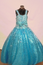 Popular Ball Gown Off The Shoulder Neckline Floor-Length Blue Beading Flower Girl Dresses Style FA-S-245