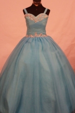 Popular Ball Gown Strap Floor-length Teal Appliques Flower Gril dress Style FA-L-430