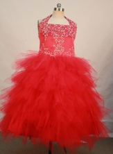 Pretty Ball Gown Halter Top Neck Floor-Length Hot Pink Beading Flower Girl Dresses Style FA-S-222