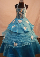 Pretty Ball gown Halter top neck Floor-length Litter Girl Pageant Dress Style FA-W-286