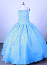 Romantic Ball Gown Straps Floor-Length Baby Blue Beading Flower Girl Dresses Style FA-S-214