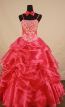 Romantic Ball Gown Straps Floor-Length Red Appliques and Beading Flower Girl Dresses Style FA-S-232