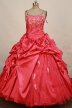 Romantic Ball Gown Straps Floor-Length Red Beading and Appliques Flower Girl Dresses Style FA-S-215