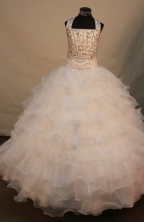 Romantic Ball gown Halter top neck Floor-length Flower Girl Dresses Style FA-C-142