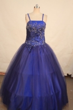 Romantic Ball gown Strap Floor-length Blue Appliques With Beading Flower Girl Dresses Style FA-C-248
