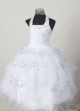 Simple Ball Gown Halter top neck Floor-Length Beading Little Girl Pageant Dresses Style FA-Y-301