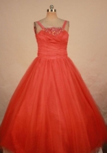 Simple Ball Gown Strap Floor-length Orange Red Flower Gril dress Style FA-L-415