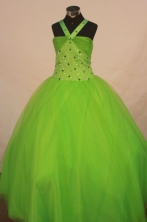 Sweet Ball Gown Halter Top Floor-length Spring Green Beading Flower Gril dress Style FA-L-422