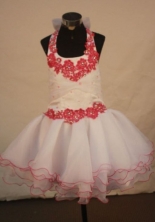 Sweet Ball Gown Halter Top Mini-length White Organza Hand Flowers Flower Gril dress Style FA-L-423