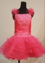 Sweet Ball Gown Strap Mini-length Pink Organza Beading Flower Gril dress Style FA-L-413