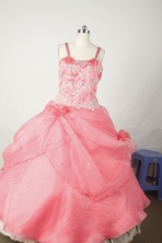Sweet Ball Gown Straps Floor-Length Baby Pink Appliques and Beading Flower Girl Dresses Y042433