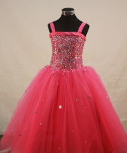 Sweet Ball Gown Straps Floor-Length Red Beading and Appliques Flower Girl Dresses Style FA-S-216