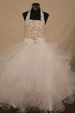 Sweet Ball gown Halter top neck Floor-length Organza White Beading Flower Girl Dresses Style FA-C-27
