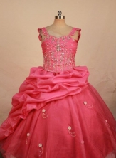 Sweet Ball gown Square Floor-length Waltermelon Beading Flower Girl Dresses Style FA-C-278