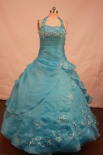 Wonderful Ball gown Halter top neck Floor-length Litter Girl Pageant Dress Style FA-W-288