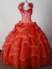 Beautiful Ball Gown Halter Floor-length Red Quinceanera Dress LJ2651