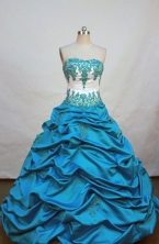 Elegant ball gown strapless floor-  length appliques teal quinceanera   dresses FA-X-041