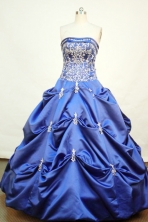 Gorgeous ball gown strapless floor-length embroidery blue satin quinceanera dress FA-X-013