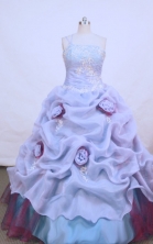 Popular ball gown one shoulder floor-length organza appliques purple quinceanera dress FA-X-051