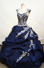 Popular ball gown sweetheart-neck floor-length navy blue taffeta appliques with beading quinceanera dress FA-X-003
