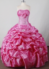 Sweet Ball Gown Strapless Floor-length Hot Pink Quincenera Dresses TD260029