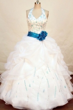 beading sash with turquoise white quinceanera dress FA-X-023
