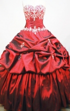  Beautiful Ball gown Sweetheart-neck Sweep Train Taffeta Wine Red Quinceanera Dresses Style FA-W-151  