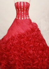  Exquisite Ball gown Strapless Sweep Train Organza Hot pink Quinceanera Dresses Style FA-W-190