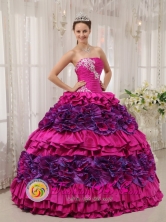  Naucalpan de Juarez Mexico Cheap Fuchsia strapless Quinceanera Dress With white Appliques Decorate in Spring  Style QDZY448FOR