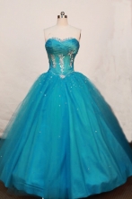  New Ball Gown Strapless Floor-length Tulle Teal Quinceanera Dresses Style FA-W-195