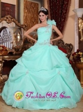 2013 Aguascalientes Mexico Fashionable Baby Blue One Shoulder Sweet 16 Dress With Appliques and Pick-ups For Formal Evening Style QDZY640FOR