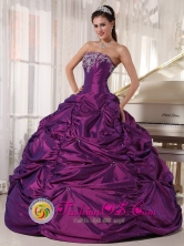 2013 Comalcalco Mexico Eggplant Purple Quinceanera Dress with Strapless Embroidery Formal Style Taffeta Ball Gown Style PDZY681FOR 