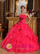 2013 Reynosa Mexico Spring Appliques Decorate Bodice Pretty Red Quinceanera Dress Sweetheart Floor-length Organza Ball Gown Style QDZY317FOR