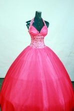 Affordable Ball Gown Halter Top Neck Floor-Length Hot Pink Beading Quinceanera Dresses Style FA-S-159 