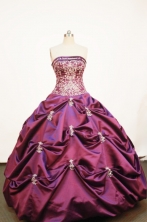 Affordable Ball gown Strapless Floor-length Taffeta Purple Quinceanera Dresses Style FA-W-193