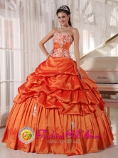 Allende Mexico Spring Wholesale Rust Red Quinceanera Dress With Pick-ups Sweetheart Taffeta Appliques Decorate  Style PDZYLJ009FOR  