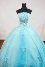 Best Ball Gown Strapless Floor-Length Baby Blue Beading and Appliques Quinceanera Dresses Style FA-S-160