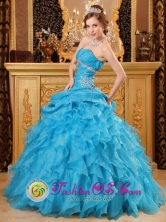 Campeche Mexico Inexpensive Sky Blue Strapless Quinceanera Dress Beaded Ruffled for 2013 Autumn Style QDZY033FOR