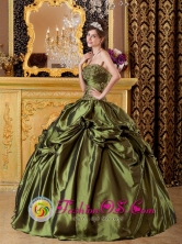 Cuernavaca Mexico Brand New Olive Green Quinceanera Gown Clearrance With Appliques And Pick-ups  Style QDZY149FOR