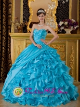 Fresnillo Mexico The Most Popular Sweetheart 2013 Quinceanera Dress  Teal Appliques Ruffles Decorate  Ball Gown Style QDZY158FOR