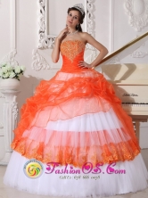 Ixtapaluca Mexico Exquisite Appliques Decorate Bodice Beautiful Orange and White Quinceanera Ball Gown Dress For 2013 Strapless Taffeta and Organza Style QDZY564FOR