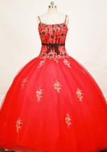 Modest Ball Gown Strap Floor-length Tulle Red Quinceanera Dresses Style FA-C-023