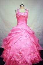 Roamntic Ball Gown Halter Top Neck Floor-Length watermelon Beading and Appliques Quinceanera Dresses Style FA-S-175