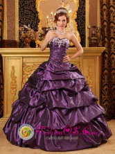 San Miguel de Allende Mexico Custom Wholesale Made Taffeta Dark Purple Sweetheart Appliques and Pick-ups 2013 Quinceanera Dress Style QDZY126FOR   