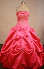 Sweet Ball Gown Strapless Floor-Length Hot Pink Beading and Appliques Quinceanera Dresses Style FA-S-184