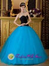 Tlalnepantla de Baz Mexico Teal and Black Beading Exquisite Taffeta and Tulle Quinceanera Dress With Sweetheart Style QDZY124FOR