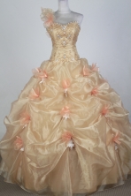  Exclusive Ball Gown One Shoulder Floor-length Champagne Quinceanera Dress LZ426021