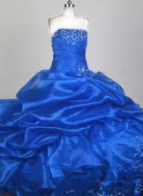 Beautiful Ball Gown Strapless Floor-length Blue Quinceanera Dress X0426077