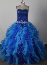 Elegant Ball Gown Strapless Floor-length Blue Quinceanera Dress LJ2617