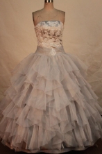 Exquisite ball gown strapless floor-length organza appliques gray quinceanera dresses FA-X-152